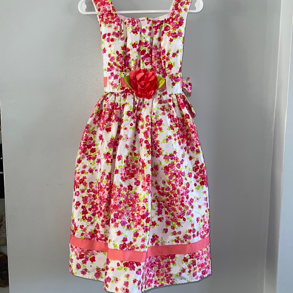 YoungLand Girls Size 6 Floral Dress, Spring Easter Pink Green Sequin
